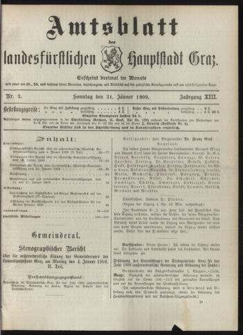 Amtsblatt der landesfürstlichen Hauptstadt Graz 19090131 Seite: 1