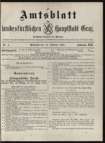 Amtsblatt der landesfürstlichen Hauptstadt Graz 19090210 Seite: 1