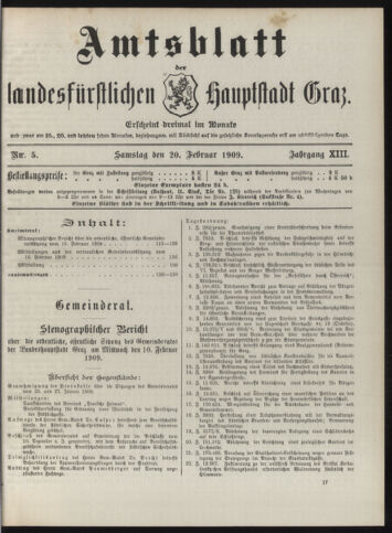 Amtsblatt der landesfürstlichen Hauptstadt Graz 19090220 Seite: 1