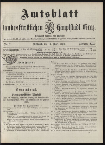 Amtsblatt der landesfürstlichen Hauptstadt Graz 19090310 Seite: 1