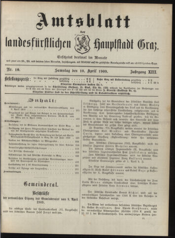 Amtsblatt der landesfürstlichen Hauptstadt Graz 19090410 Seite: 1