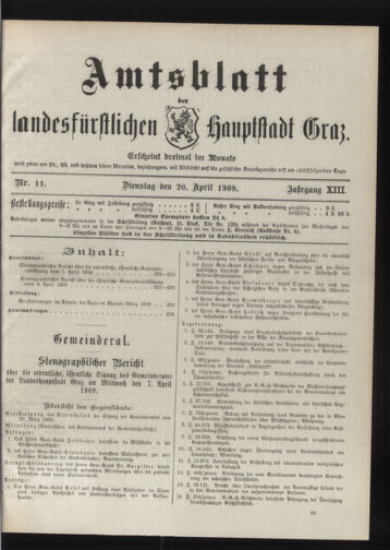 Amtsblatt der landesfürstlichen Hauptstadt Graz 19090420 Seite: 1