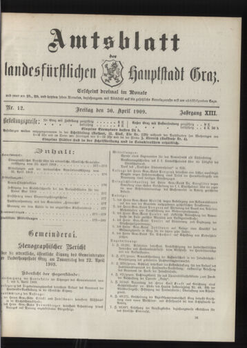 Amtsblatt der landesfürstlichen Hauptstadt Graz 19090430 Seite: 1