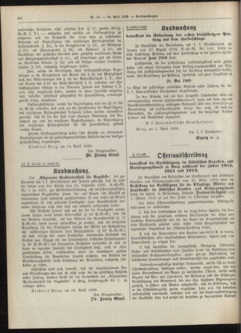 Amtsblatt der landesfürstlichen Hauptstadt Graz 19090430 Seite: 22