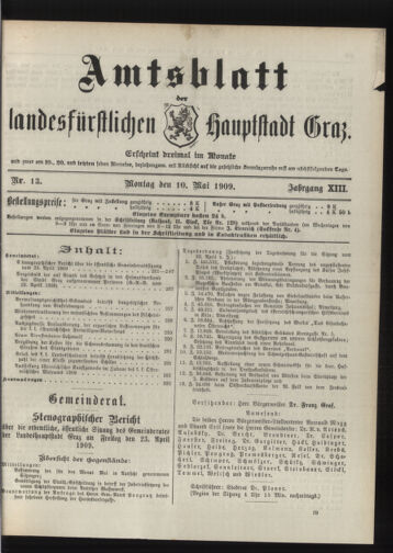 Amtsblatt der landesfürstlichen Hauptstadt Graz 19090510 Seite: 1