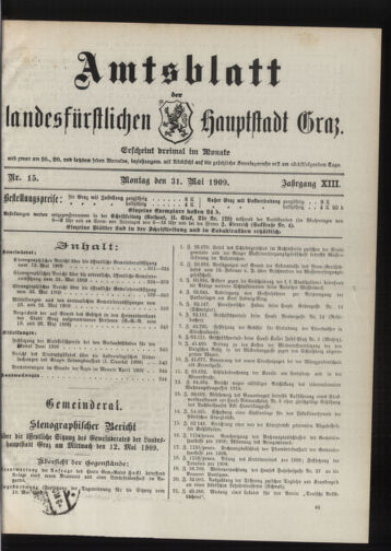 Amtsblatt der landesfürstlichen Hauptstadt Graz 19090531 Seite: 1