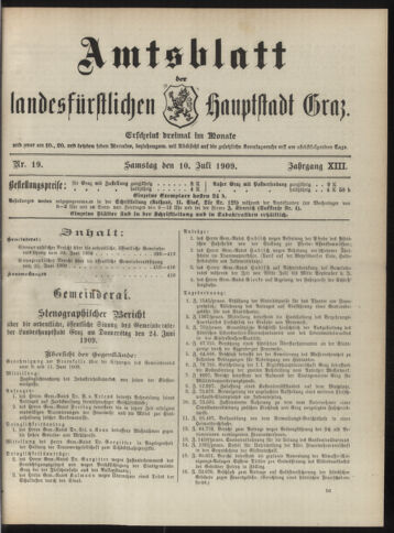 Amtsblatt der landesfürstlichen Hauptstadt Graz 19090710 Seite: 1