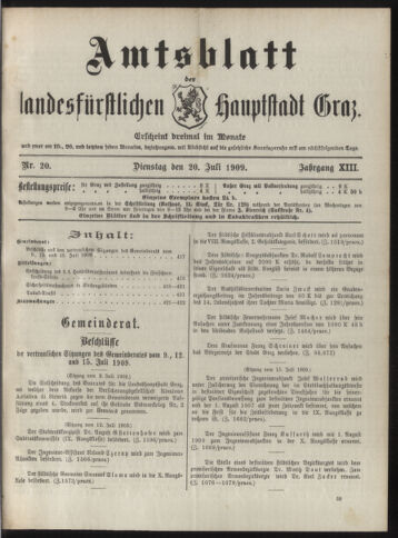 Amtsblatt der landesfürstlichen Hauptstadt Graz 19090720 Seite: 1