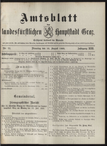 Amtsblatt der landesfürstlichen Hauptstadt Graz 19090810 Seite: 1