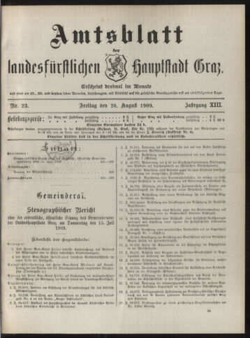 Amtsblatt der landesfürstlichen Hauptstadt Graz 19090820 Seite: 1