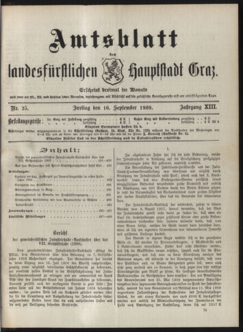 Amtsblatt der landesfürstlichen Hauptstadt Graz 19090910 Seite: 1