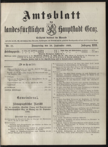 Amtsblatt der landesfürstlichen Hauptstadt Graz 19090930 Seite: 1