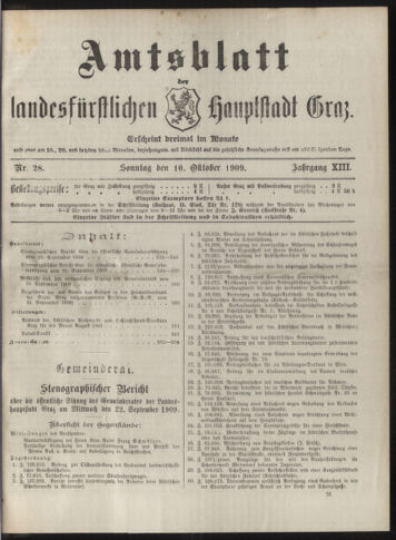 Amtsblatt der landesfürstlichen Hauptstadt Graz 19091010 Seite: 1