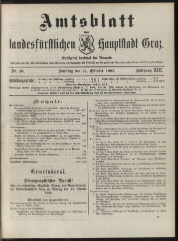 Amtsblatt der landesfürstlichen Hauptstadt Graz 19091031 Seite: 1