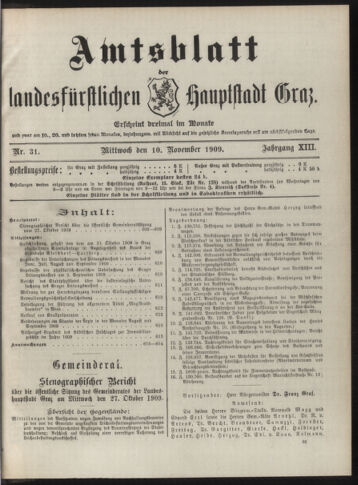 Amtsblatt der landesfürstlichen Hauptstadt Graz 19091110 Seite: 1