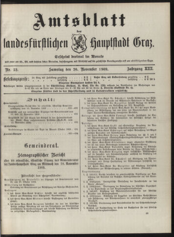 Amtsblatt der landesfürstlichen Hauptstadt Graz 19091120 Seite: 1