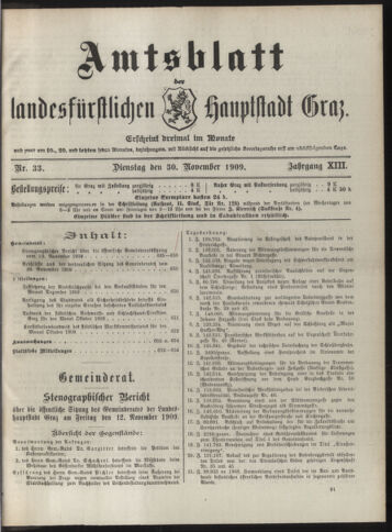 Amtsblatt der landesfürstlichen Hauptstadt Graz 19091130 Seite: 1