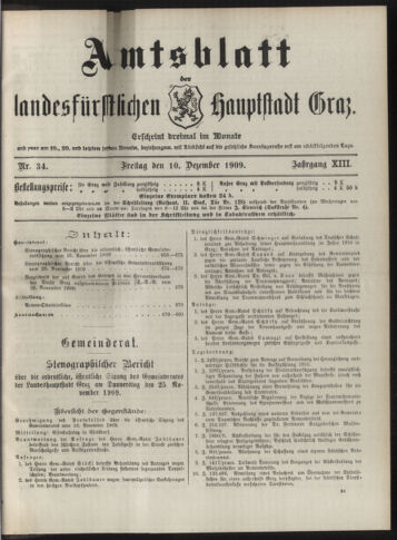 Amtsblatt der landesfürstlichen Hauptstadt Graz 19091210 Seite: 1