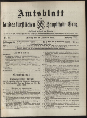 Amtsblatt der landesfürstlichen Hauptstadt Graz 19091220 Seite: 1