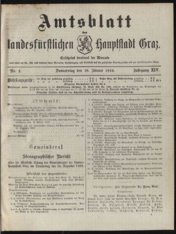 Amtsblatt der landesfürstlichen Hauptstadt Graz 19100120 Seite: 1