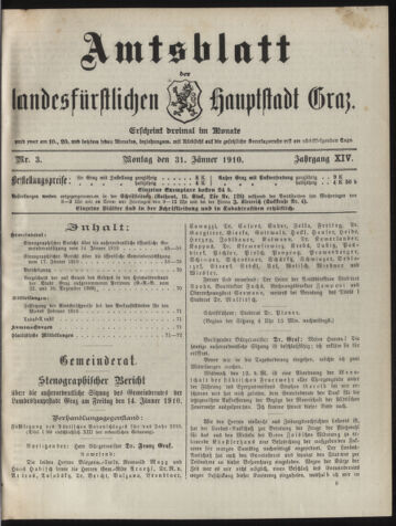 Amtsblatt der landesfürstlichen Hauptstadt Graz 19100131 Seite: 1