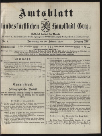 Amtsblatt der landesfürstlichen Hauptstadt Graz 19100210 Seite: 1