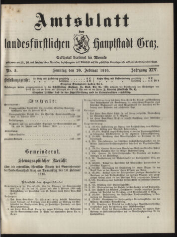 Amtsblatt der landesfürstlichen Hauptstadt Graz 19100220 Seite: 1