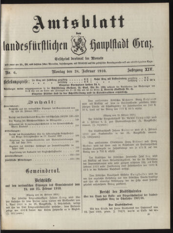 Amtsblatt der landesfürstlichen Hauptstadt Graz 19100228 Seite: 1