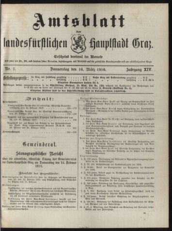 Amtsblatt der landesfürstlichen Hauptstadt Graz 19100310 Seite: 1