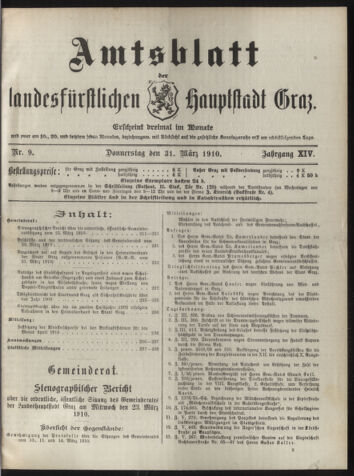 Amtsblatt der landesfürstlichen Hauptstadt Graz 19100331 Seite: 1