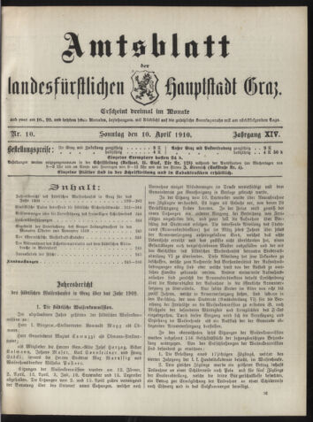 Amtsblatt der landesfürstlichen Hauptstadt Graz 19100410 Seite: 1