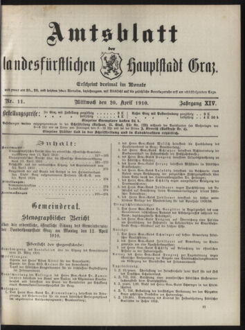 Amtsblatt der landesfürstlichen Hauptstadt Graz 19100420 Seite: 1