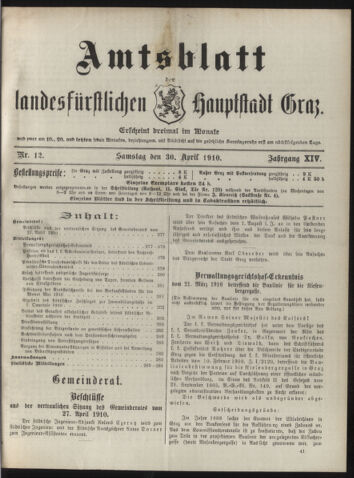 Amtsblatt der landesfürstlichen Hauptstadt Graz 19100430 Seite: 1