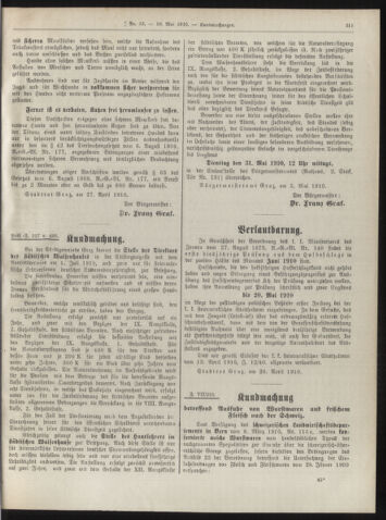 Amtsblatt der landesfürstlichen Hauptstadt Graz 19100510 Seite: 27