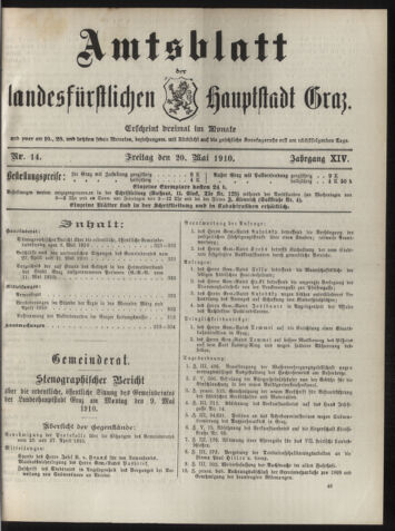 Amtsblatt der landesfürstlichen Hauptstadt Graz 19100520 Seite: 1