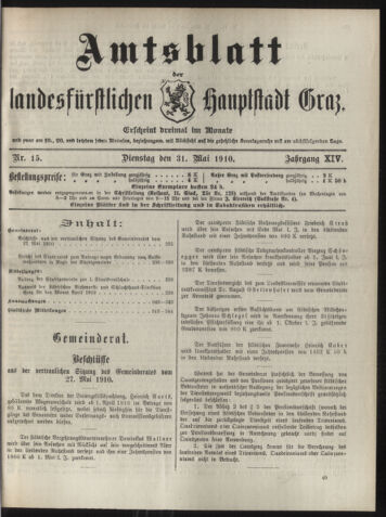 Amtsblatt der landesfürstlichen Hauptstadt Graz 19100531 Seite: 1