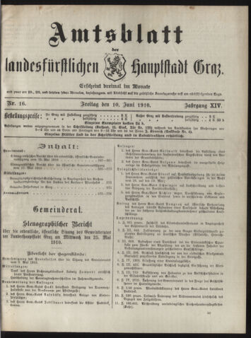 Amtsblatt der landesfürstlichen Hauptstadt Graz 19100610 Seite: 1