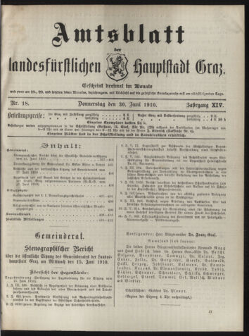 Amtsblatt der landesfürstlichen Hauptstadt Graz 19100630 Seite: 1