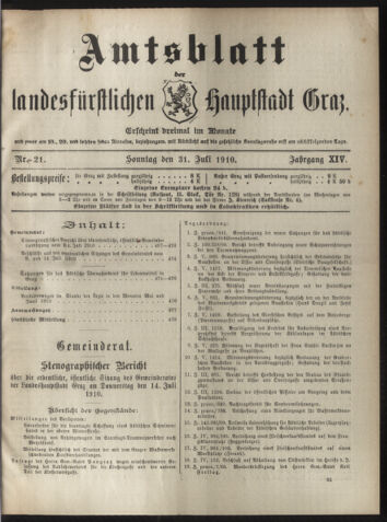 Amtsblatt der landesfürstlichen Hauptstadt Graz 19100731 Seite: 1