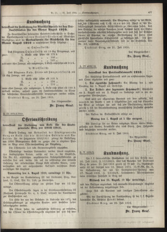 Amtsblatt der landesfürstlichen Hauptstadt Graz 19100731 Seite: 21