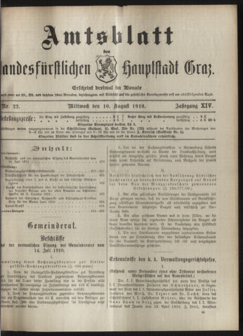 Amtsblatt der landesfürstlichen Hauptstadt Graz 19100810 Seite: 1