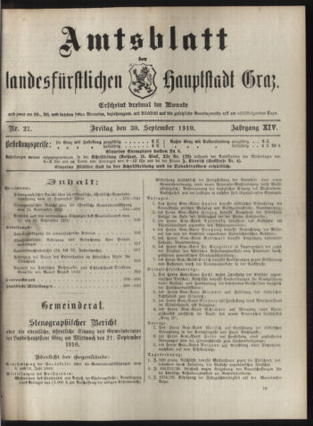 Amtsblatt der landesfürstlichen Hauptstadt Graz 19100930 Seite: 1