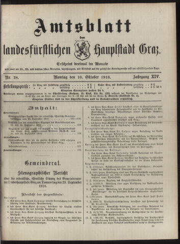 Amtsblatt der landesfürstlichen Hauptstadt Graz 19101010 Seite: 1