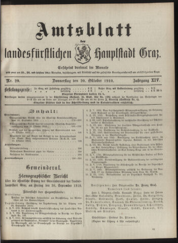 Amtsblatt der landesfürstlichen Hauptstadt Graz 19101020 Seite: 1