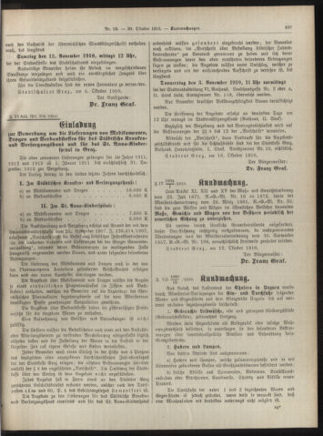 Amtsblatt der landesfürstlichen Hauptstadt Graz 19101020 Seite: 19