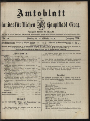 Amtsblatt der landesfürstlichen Hauptstadt Graz 19101031 Seite: 1