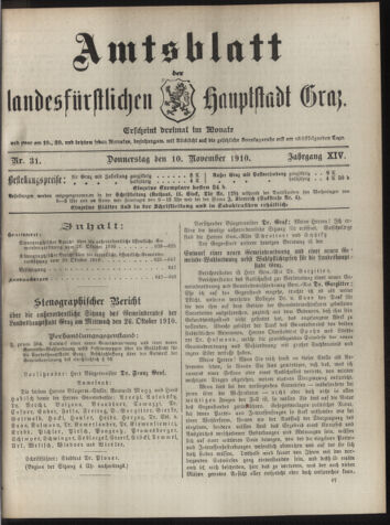 Amtsblatt der landesfürstlichen Hauptstadt Graz 19101110 Seite: 1