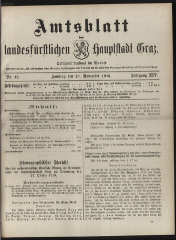 Amtsblatt der landesfürstlichen Hauptstadt Graz 19101120 Seite: 1