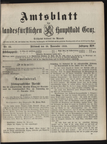 Amtsblatt der landesfürstlichen Hauptstadt Graz 19101130 Seite: 1