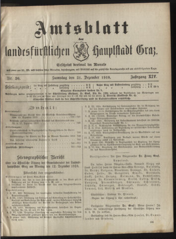 Amtsblatt der landesfürstlichen Hauptstadt Graz 19101231 Seite: 1